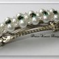 Swarovski Emerald Green Crystal, White Pearl and Silver Barrette