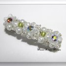 Swarovski Silver Topaz AB Crystal and White Pearl Flower Bridal Barrette