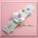 White Rose and Vintage Swarovski Crystal Flower Bridal Barrette