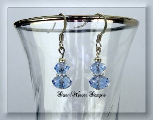 Blue Sapphire Swarovski Crystal and Silver Dangle Earrings