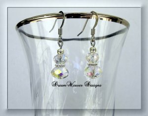 Aurora Borealis AB Clear Swarovski Crystal and Silver Dangle Earrings