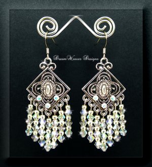 Swarovski AB Aurora Borealis Crystal and Silver Chandelier Earrings