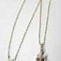 Swarovski AB and Amber Crystal Silver Owl Pendant with Chain