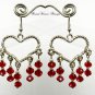 Silver Twisted Heart and Ruby Red Swarovski Crystal Dangle Earrings