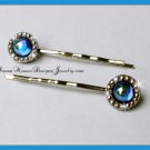 Aurora Borealis Blue Sapphire Crystal with Marcasite Hair Pins Bobby Pins Hair Jewelry