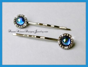 Aurora Borealis Blue Sapphire Crystal with Marcasite Hair Pins Bobby Pins Hair Jewelry