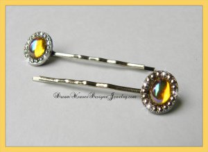 Aurora Borealis Topaz Crystal with Marcasite Hair Pins Bobby Pins Hair Jewelry