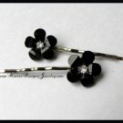 Black Flower with Clear Crystal Hair Pins Bobby Pins Hair Jewelry