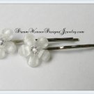 White Flower with Clear Crystal Hair Pins Bobby Pins Hair Jewelry