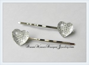 Clear White Sparkle Heart Hair Pins Bobby Pins Hair Jewelry
