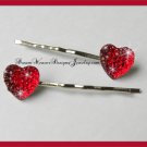 Red Sparkle Heart Hair Pins Bobby Pins Hair Jewelry