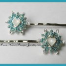 Aqua, Silver and Crystal Ice Princess Hair Pins Bobby Pins Hair Jewelry