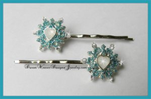 Aqua, Silver and Crystal Ice Princess Hair Pins Bobby Pins Hair Jewelry
