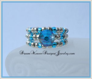 Aqua Swarovski Crystal and Silver Ring