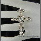 Double Finger Silver and Crystal Fancy Cross Ring