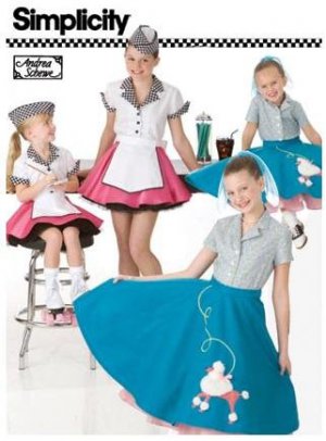 3836 Simplicity Sewing Pattern Retro 1950s Girls Car Hop and Poodle Skirt Size 7,8,10,12,14