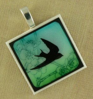 Bird in Flight Polymer Clay Pendant Necklace