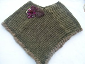 Vintage Angora Shawl Poncho Pull Over Crochet Olive Green Retro Clothing Women