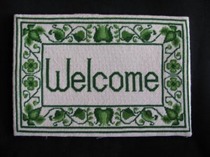 Vintage Needlepoint Welcome Wall Art Retro Green Beautiful Handcrafted