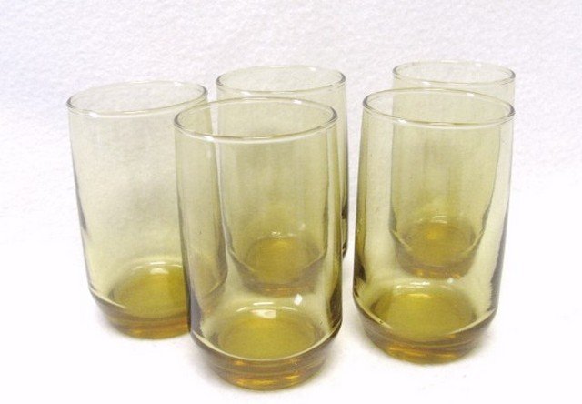 Amber Juice Glasses Retro Vintage Kitchen Glassware Set 5