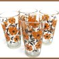 Vintage Tea Glasses Retro Modern Orange Flowers Brown Set 4 Mint