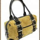 Brown Tan Suede Leather Handbag Wilsons Retro Doctors Bag Style Buckles Large
