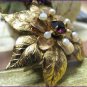 Vintage Brooch Coro Flower Gold Amethyst Stone Pearls Retro Fashion Jewelry