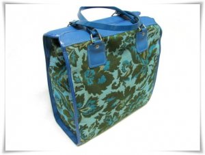 Avon Vintage Tote Shopper Bag Funky Brocade Travel Handbag Aqua Flowers Retro