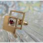 Vintage Retro Cufflinks Mod Squares Gold Tone Red Stone