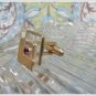 Vintage Retro Cufflinks Mod Squares Gold Tone Red Stone