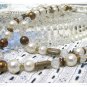 Brown Pearl Brass Vintage Beaded Necklace Rhinestones Long 35 Inch Double Strand Retro Jewelry