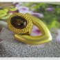 Chunky Earrings Big Bold Gold Tortoise Shell Cabochon Retro Mod Disco Vintage Jewelry