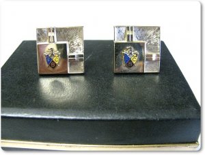Mens Vintage Cufflinks Tie Bar Foster Coat Of Arms Gold FCB Signed Original Case
