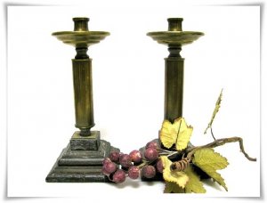 Vintage Candlesticks Candle Holders Brass Stacked Wood Base Shabby Rustic Charm Home Decor Old World