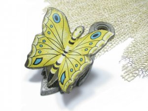 Brass Butterfly Letter Holder Clip Vintage Retro Modern Home Office Decor Yellow Black Turquoise