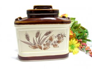 Vintage Art Pottery Napkin Holder Brown Drip Wheat Americana Signed Japan