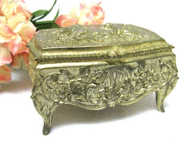 Vintage Jewelry Box Brass Gold Cupid Cherub Japan Collectible Trinket ...