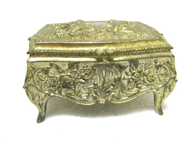 Vintage Jewelry Box Brass Gold Cupid Cherub Japan Collectible Trinket ...