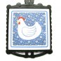 Vintage Cast Iron Tile Roosting Hen Trivet Chicken Country Blue Prim Decor Kitchen Display
