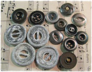Vintage Metal Buttons Lot Distressed Antique Silver Pewter Black Crafts Sewing