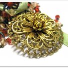 Vintage Flower Brooch Pin Ornate Renaissance Brass Filigree Retro Mod Jewelry