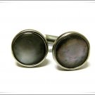 Mens Vintage Cufflinks Round Silver Mother Of Pearl Signed Retro Jewelry