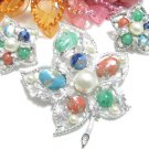 Vintage Brooch Earrings Colorful Pearl Blue Red Silver Sarah Coventry Fantasy Designer Jewerly