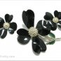 Vintage Retro Flower Brooch Pin Earrings Black Sarah Coventry Dogwood 60s Mod Designer Jewelry