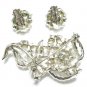 Lisner Designer Gold Brooch Pin Earrings Pearls Rhinestone Leaf Vintage Jewelry Set Retro Modern