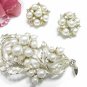 Lisner Designer Gold Brooch Pin Earrings Pearls Rhinestone Leaf Vintage Jewelry Set Retro Modern