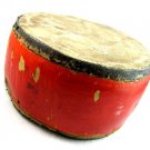 Wood Tribal Drum Vintage Leather Rawhide India Red Enamel Collectible Decor Asia Ethnic