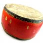 Wood Tribal Drum Vintage Leather Rawhide India Red Enamel Collectible Decor Asia Ethnic