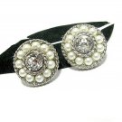Rare Sarah Coventry Earrings Rhinestone Pearl First Lady 1959 Designer Fashion Jewelry Silver Rope