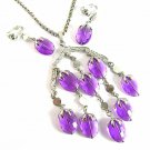 Purple Dangle Necklace Earrings Vintage Sarah Coventry Wisteria Lavender Silver 70s Designer Jewelry